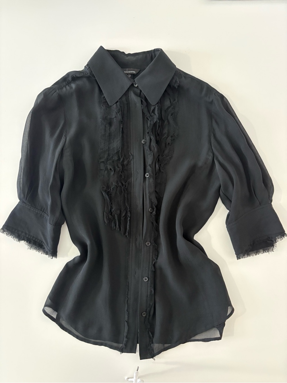 100% Silk Sheer Black Collared Polo Shirt Small
